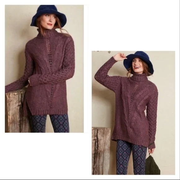 Matilda Jane Large Dixie Chunky cable knit turtleneck tunic sweater - Picture 2 of 6